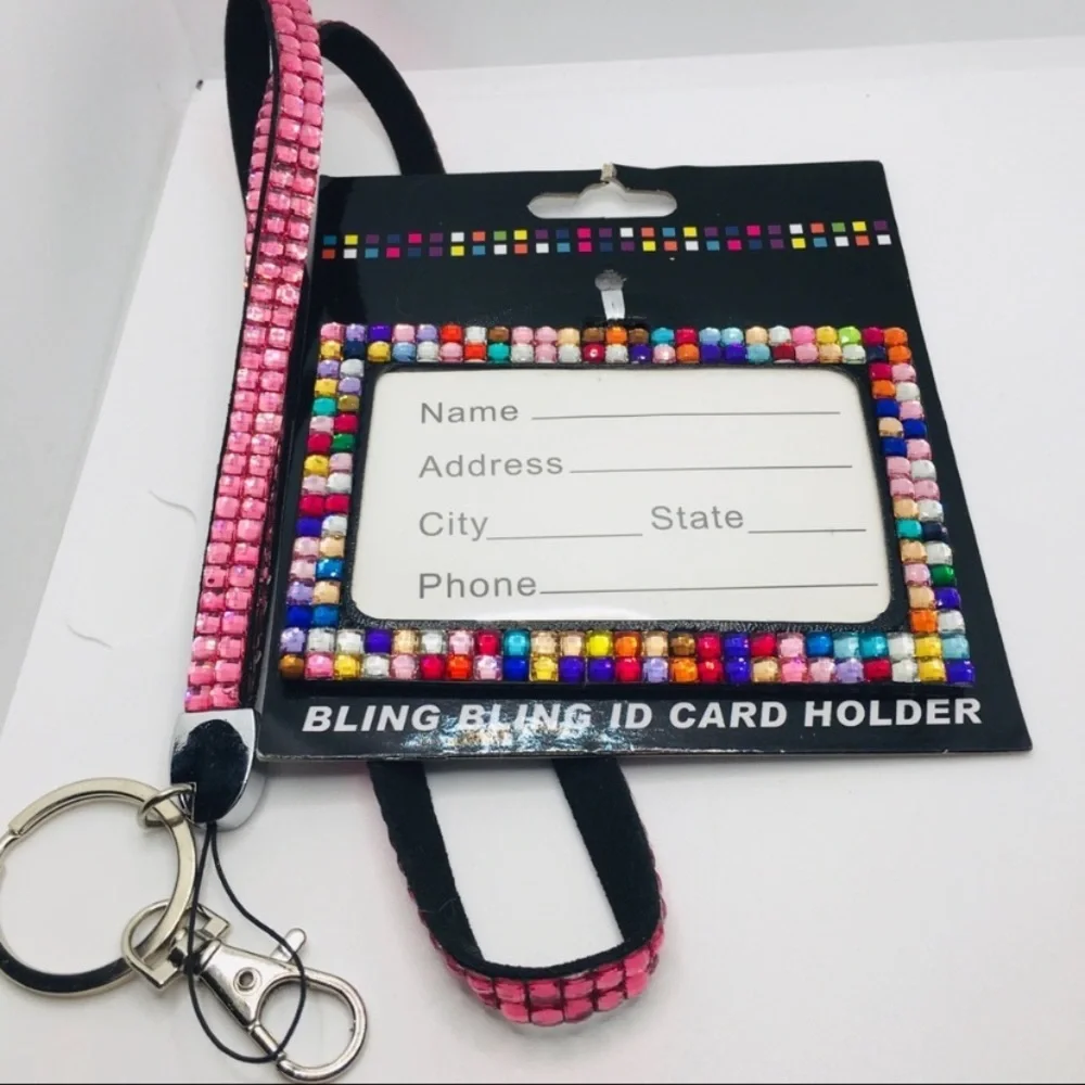 Lanyard & ID Tag Gemmed in Pink and Multi color. Brand new